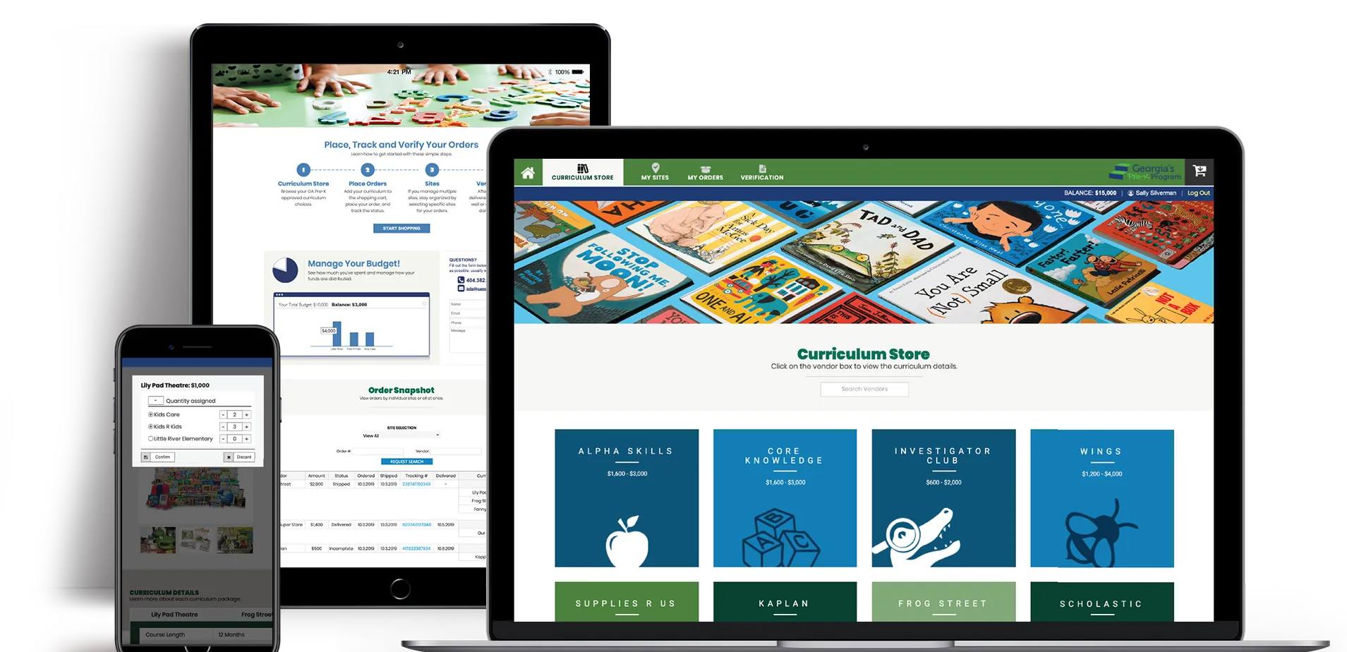 Mobile, Desktop and Tablet views of GA Pre-K Curriculum Portal